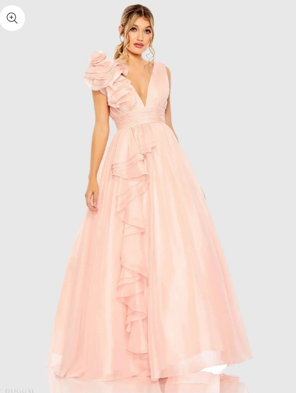 Mac Duggal One-Shoulder Blush Pink Ruffled Ball Gown
